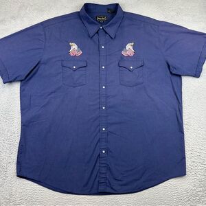 High Noon Western Shirt Mens 3XL Blue Pearl Snap American Flag Eagle Embroidered